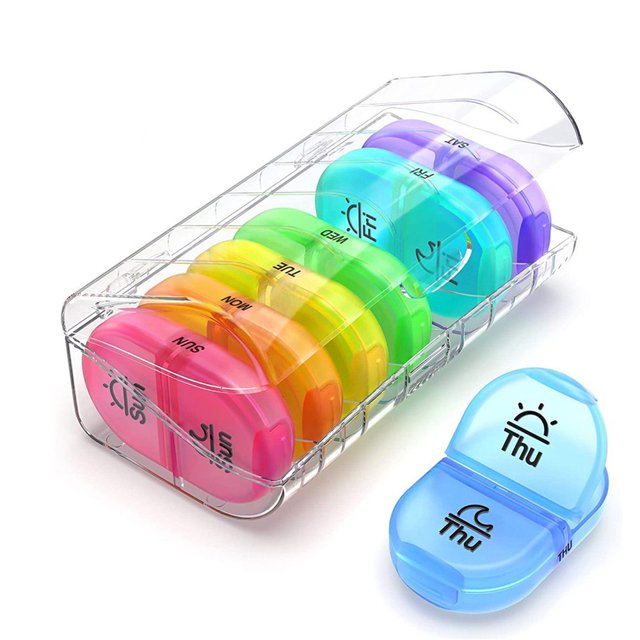 Pastillero para 2 tomas al día, organizador semanal de pastillas AM PM con 7 bolsillos diarios para guardar vitaminas, medicamentos, fármacos y suplementos