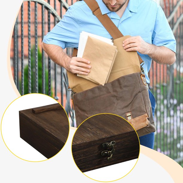 Estuche de madera para escritores, estuche de almacenamiento de escritorio, hecho a mano con correa, bolso bandolera para artistas, bolso de cartero,