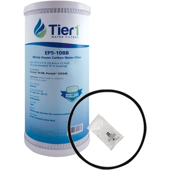 Tier1 5 Micron 10 x 4.5 Water Filter | Radial Flow Carbon Block Whole House Water Filter Cartridge Kit with O-Ring & Lubricant | Replacement for Pentek EP-BB, EP5-BB, 155548-43 | 4.5 x 10 Filter