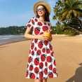 thumbnail image 4 of Picia Cartoon Ladybug Pattern Women's Short Sleeve Summer Dress Pleated Loose Swing Knee Length Short Sleeve Swing Dresses, 4 of 6