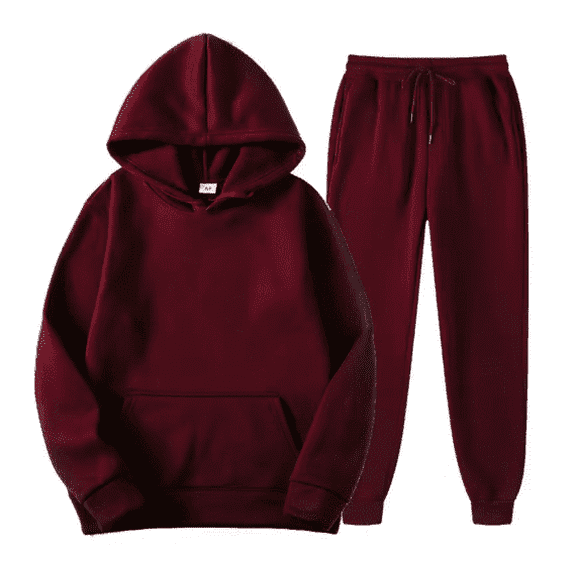 Unisex Coordinated Set Casual Hoodie & Jogger Sweatpants, 2-Piece Set, Burgundy, Large