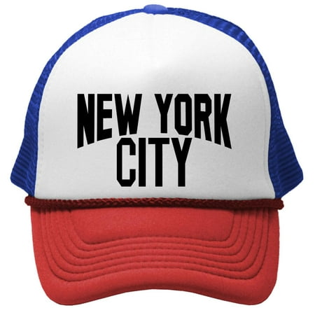 NEW YORK CITY - lennon retro mod style nyc king Mesh Trucker Cap Hat, R-W-B