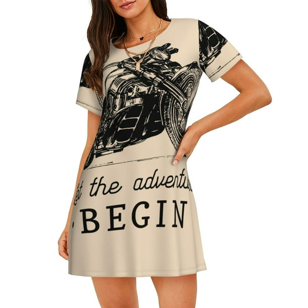 Easygdp Let The Adventure Begin Camisón de manga corta para mujer, informal, estampado