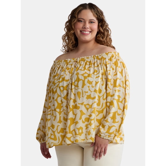 Terra & Sky Women's Plus Size Off The Shoulder Blouse with Long Sleeves, Sizes 0X-4X