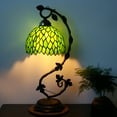 thumbnail image 3 of Tiffany Lamp Stained Glass Table Bedside Lamp, Green Wisteria Banker Desk Reading Light with Thin Rustic Metal Leaf Base 21" Tall for Bedroom Living Room, Country Style WERFACTORY LED Bulb Included, 3 of 7