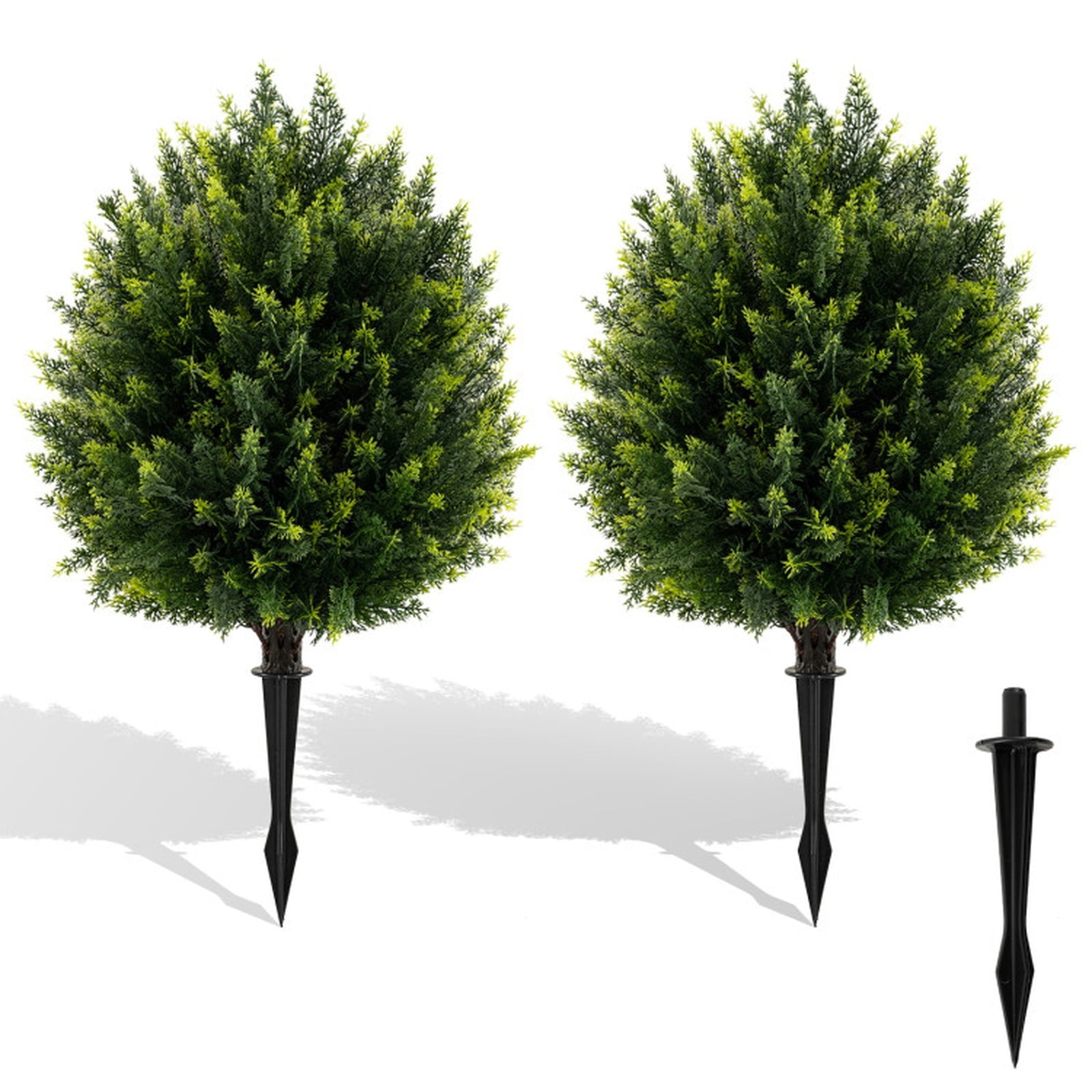 Vebreda Artificial Plant Decor, 24 Inches Artificial Cypress Topiary Ball Tree Set with Ground Spike, Lifelike Appearance, Selected Material