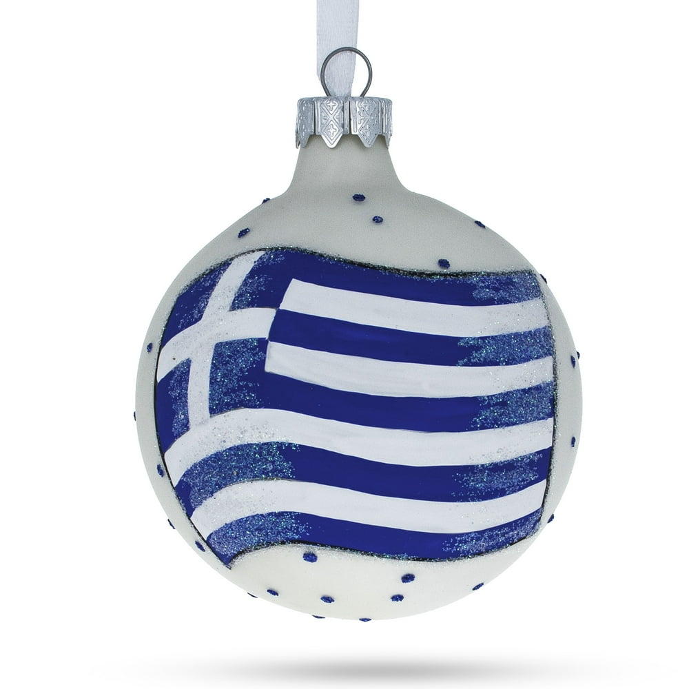 BestPysanky Flag of Greece Glass Ball Christmas Ornament