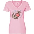 thumbnail image 3 of Inktastic Cute Smiling Valentine's Day Otter with Heart Women's V-Neck T-Shirt, 3 of 5