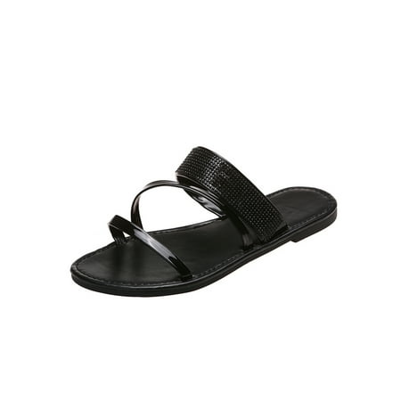 

Lacyhop Women s Beach Sandal Summer Slides Comfort Flat Sandals Indoor&Outdoor Fashion Slippers Lightweight Strappy Shoes Black 7.5