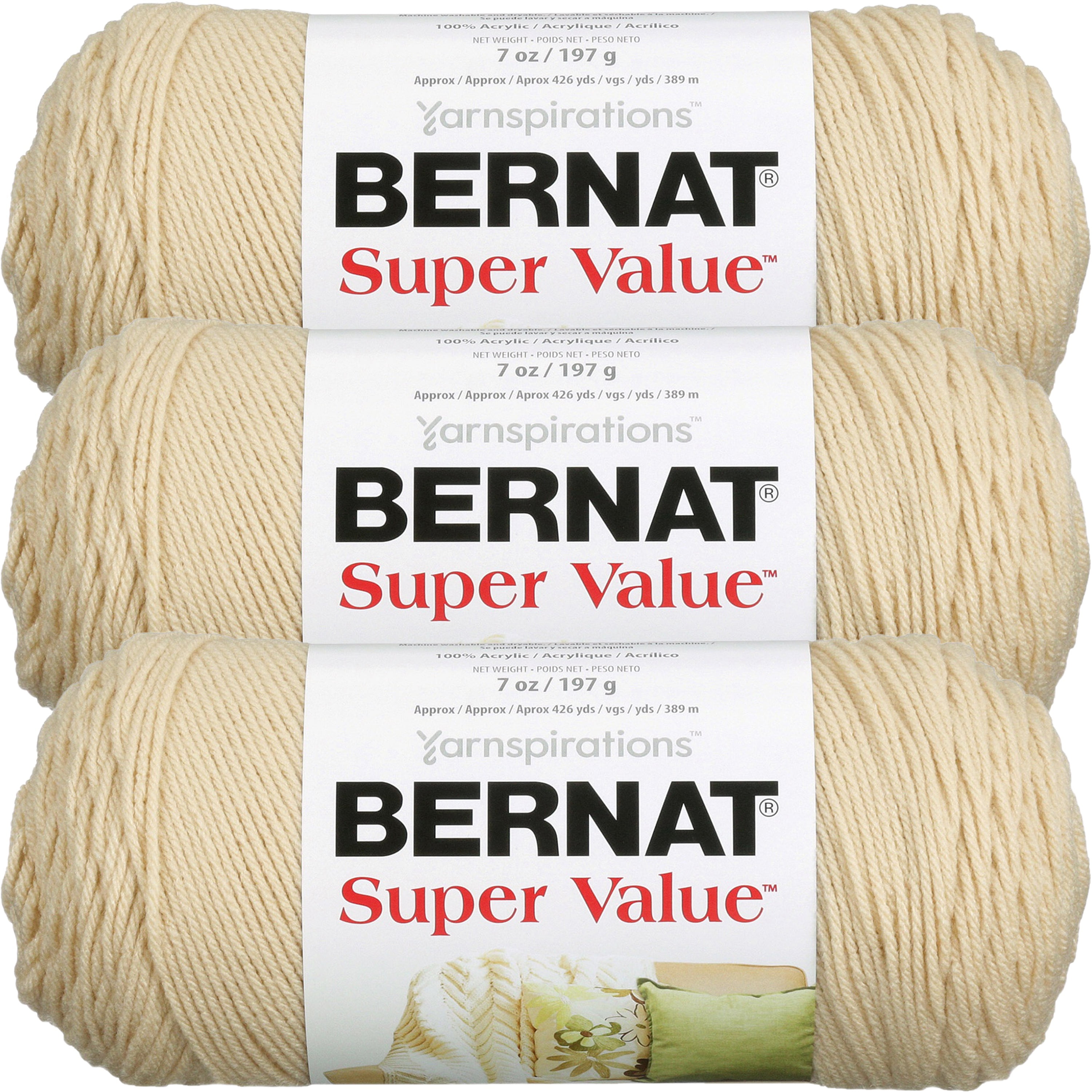 Bernat Super Value Solid Yarn-Oatmeal, Multipack Of 3