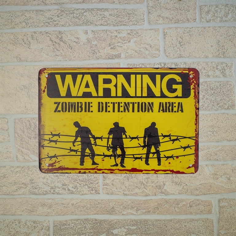 Yellow Metal Warning Zombies Halloween Door Sign Yellow Metal Warning Zombies Halloween Door Sign