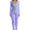 thumbnail image 1 of Combinaison Skinny Femme Polyester Col Carré Multicolore Manches Longues Solide pour Sport Yoga, 1 of 4
