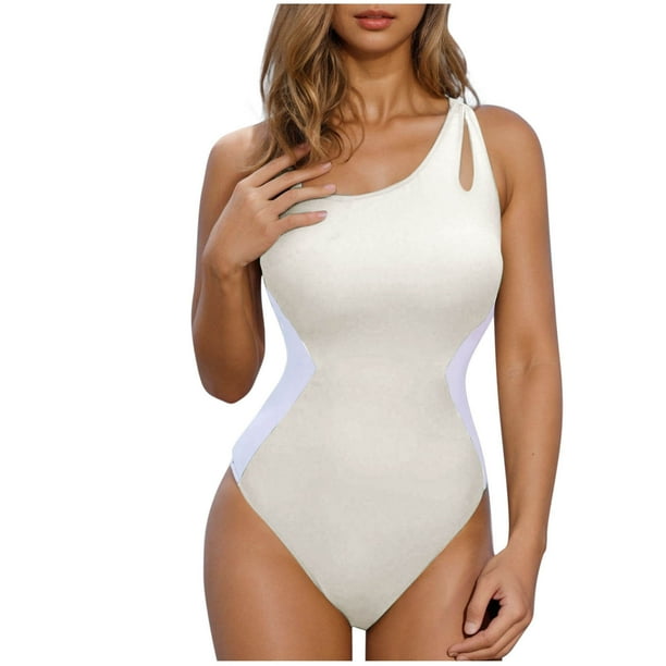 Traje de baño de una pieza para mujer, conjuntos de bikini para mujer, traje de baño de bikini de tiras sin espalda con bloques de color para mujer, traje de baño de nailon para mujer