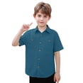 thumbnail image 4 of Ticikt Boys Button Up Shirt, Short Sleeve Casual Solid Little/Big Kids Shirt with Pockets,Color:Dark Blue, 4 of 4