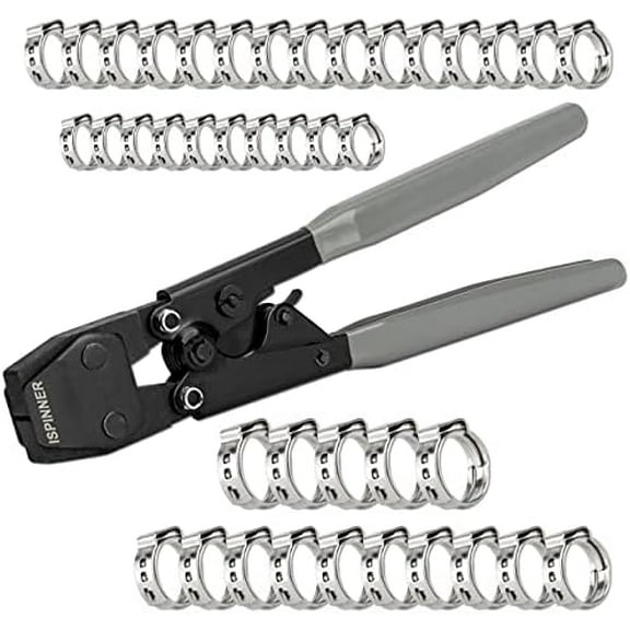 PEX Crimping Tool, Clamp Cinch Crimp Tool Crimper for Stainless Steel PEX Clamps from 3/8" to 1", with 40pcs PEX Crimp Rings 3/8" 1/2" 3/4" 1"