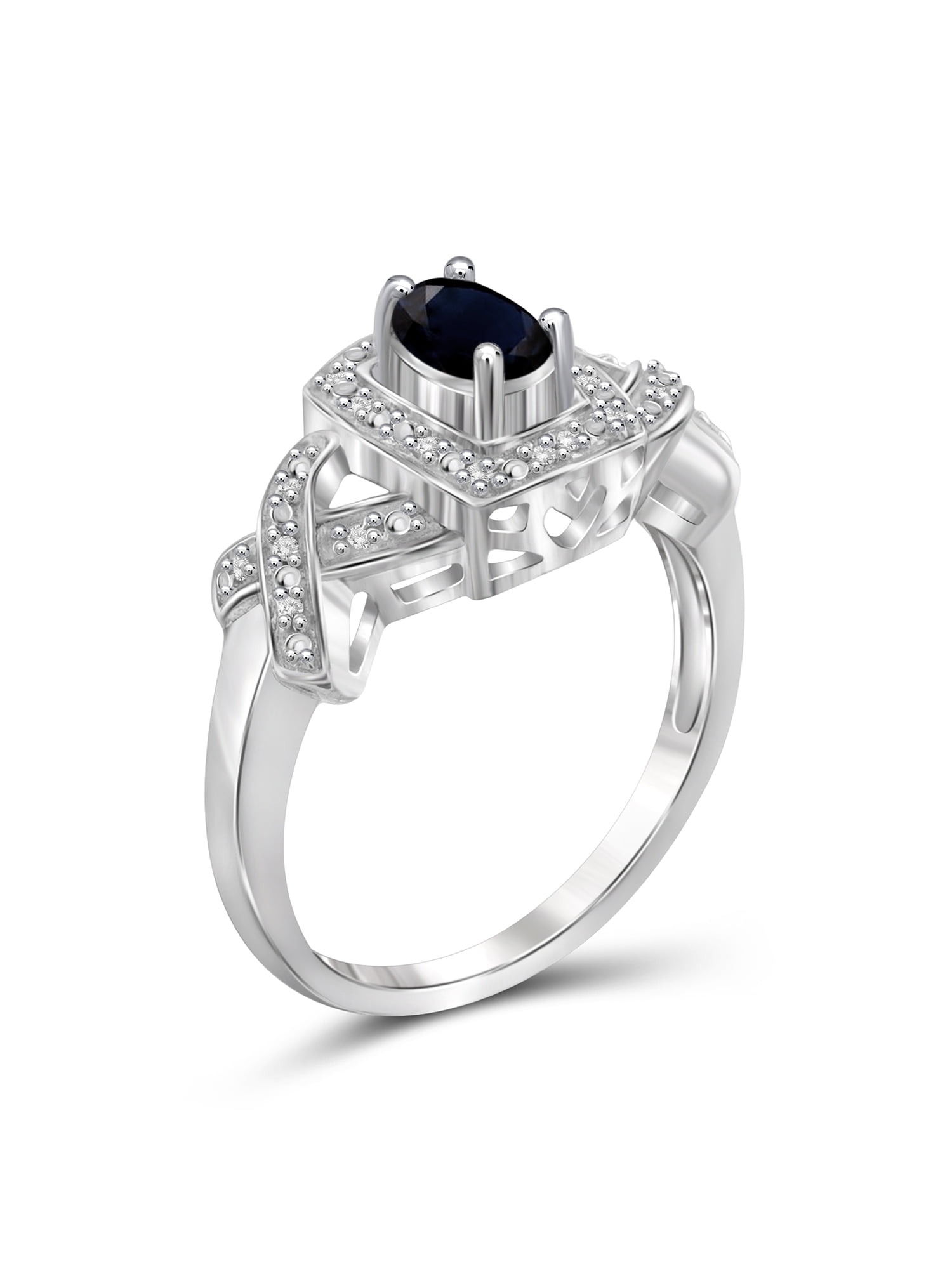 JewelersClub Sapphire Ring Birthstone Jewelry – 0.65 Carat Sapphire 0.925 Sterling Silver Ring Jewelry with White Diamond Accent – Gemstone Rings with Hypoallergenic 0.925 Sterling Silver Band