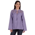 thumbnail image 1 of Moomaya Tunique Col Mandarin pour Femmes Manches Longues Été Coton Uni, 1 of 7