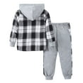thumbnail image 3 of WhouRiu Toddler Boys Outfit Set Long Sleeve Plaid Hoodie Shirt Jogger Pants Children Fall Winter Outfits Gray.Sizes 2-3, 3 of 7