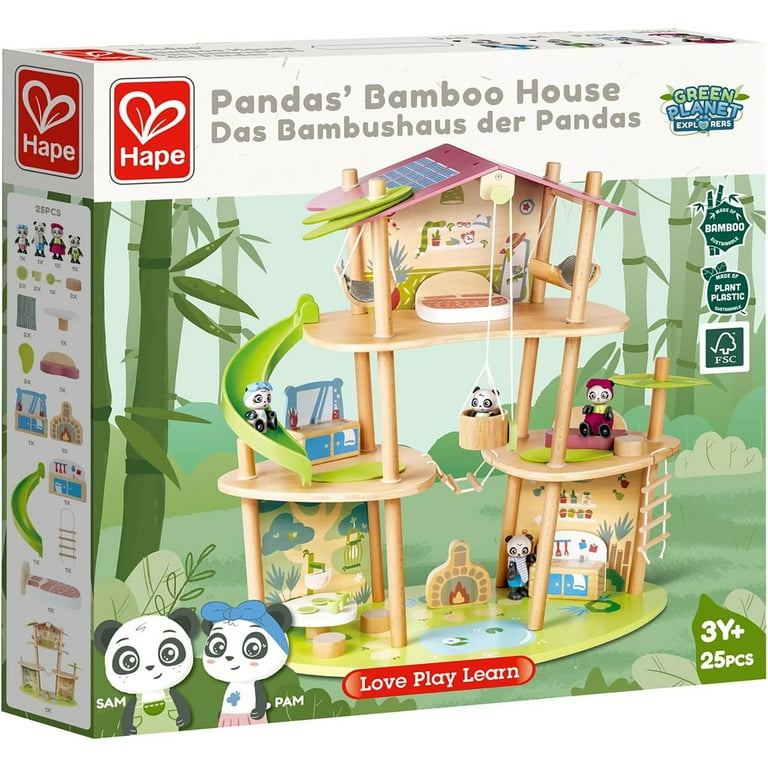 Hape: Pandas Bamboo House 25pc Wooden Bamboo Level Doll