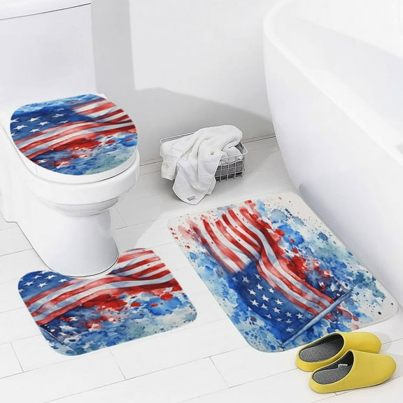 4th of July Bathroom Mats Set of 3 Pieces，Non Slip Non Slip Mats, Washable Mats, Decorative Carpets for Bathrooms, Kitchens, And Bedrooms.