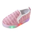thumbnail image 3 of Otqutp Little Girls Shoes Toddler Girls Boys Canvas Shoes Slip On Light Up Shoes Casual Lazy Loafers Flat Sole Shoes for Toddler 1 to 6 Years, 3 of 6