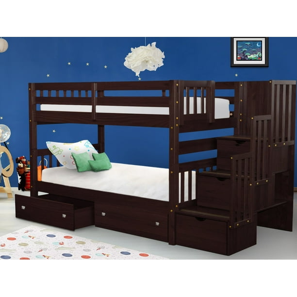 Bedz King Stairway Bunk Beds Twin over Twin with 3 Drawers ...