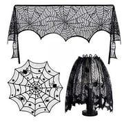 Halloween Decorations Sets Black Lace Spiderweb Tablecloth Fireplace Decorations Dinner Party Festival Party Scary Nights