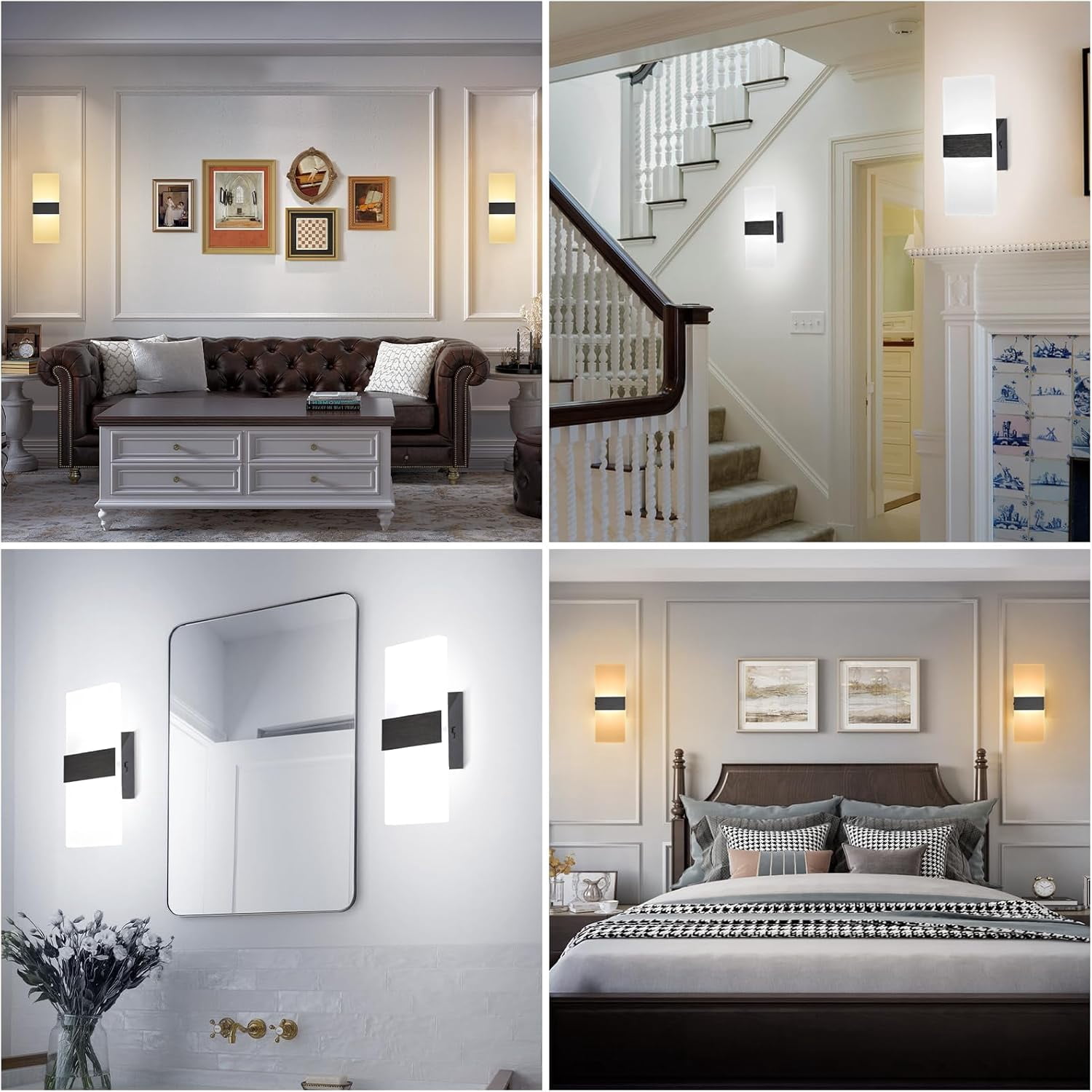 Modern Wall Sconces, Dimmable Wall Sconces Set of 2 Wall Mounted Lights 12W 6000K Cool White Hardwired Wall Sconce Lighting for Bedroom Bedside Living Room Stairway Hotel