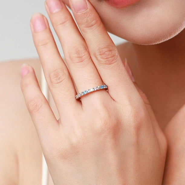 Anillo de circonita arcoíris redonda con microincrustaciones en plata de ley S925 con accesorios europeos y americanos de Modian Anillo de moda para mujer