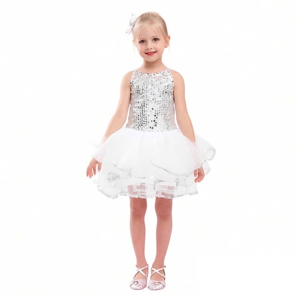 Teen Dance for Girls Sparkly Dance Puff Sleeve Tutu Dress Set 80s Kids Outfit for Girls Street Dance Outerwear 11-12 Years