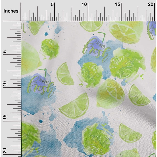 oneOone Polyester Lycra Light Green Fabric Texture & Lemon Watercolor Sewing Material Print Fabric By The Yard 56 Inch Wide
