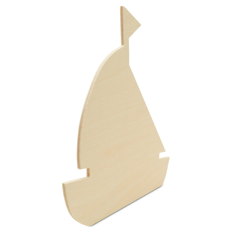 3ct Woodpeckers Crafts, DIY Unfinished Wood 12 Sailboat Cutouts, Pack of 3 Natural