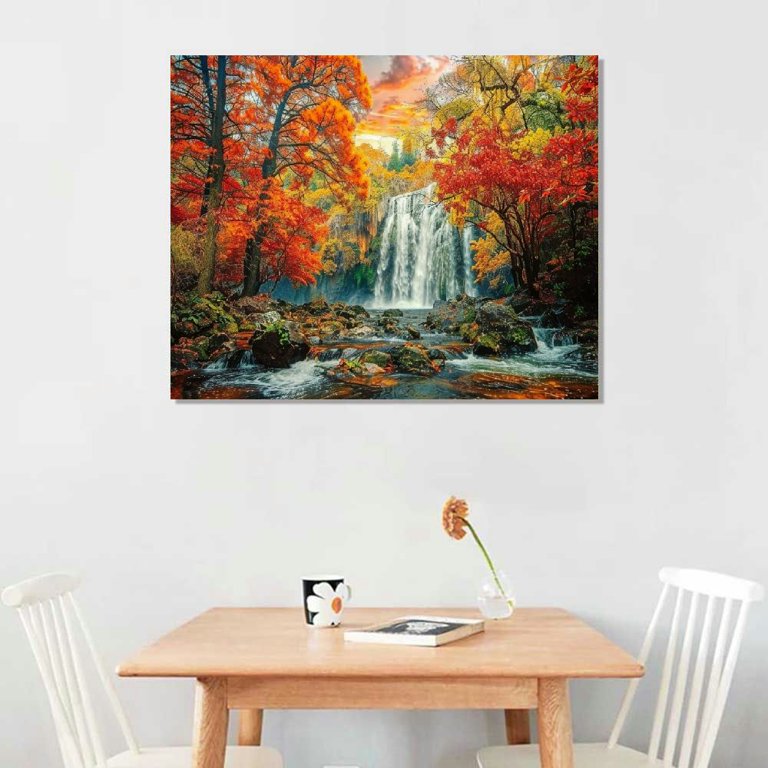 YCPRIMER Fall Mountain Lake Canvas Wall Art - 24x48 Inch Panoramic Painting