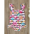 thumbnail image 2 of Gureui Kids Baby Girls One-Piece Swimsuit, Stripe Donut Print Ruffle Trim Fly Sleeve Backless Baby Bodysuit Swimwear, 2 of 9