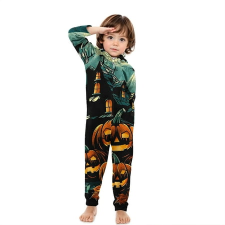 

Kalauyu Boys Girls Halloween Matching Pjs Family Sleepwear Fashion Cute Print Long Sleeved Jumpsuit Parent-child Wear Outfits (for Children)