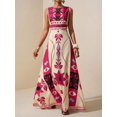 thumbnail image 6 of Hot Pink Geometric Floral Sleeveless Maxi Dress For Summer Festival, Vacation, Beach, Street Style, 6 of 7