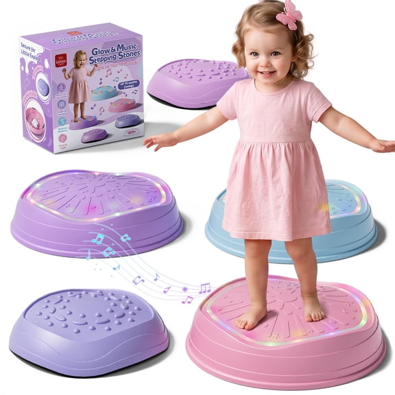 Stepping Stones for Kids, Upgraded Toddler Stepping Stones with Lights & Sounds, 5 Pcs Non-Slip Balance Stepping Stones, Up to 220 lbs, Coordination Skills Sensory Toys for Ages 2 3 4 5 6 Girls