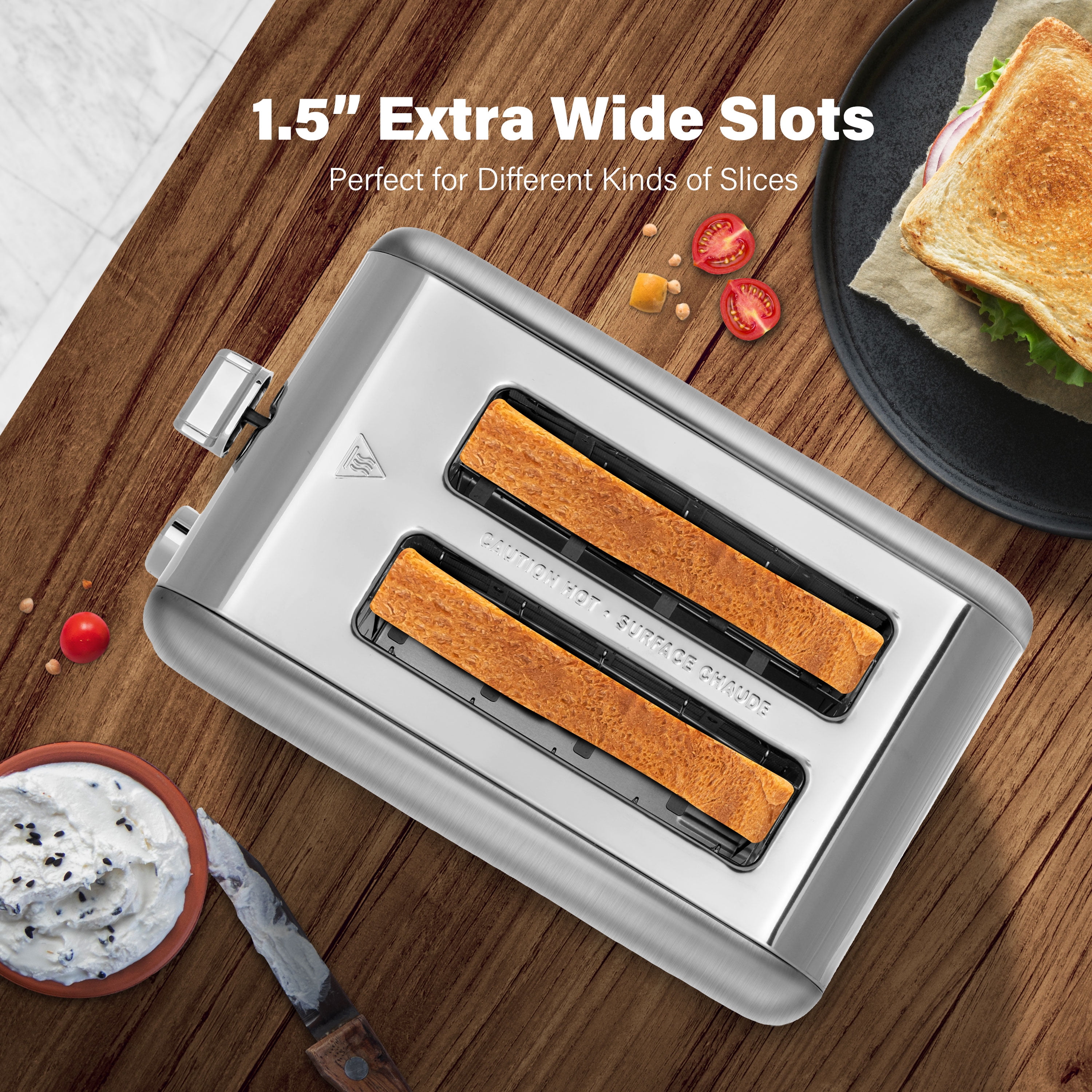 Wehilion 2-Slice Toaster with 1.5 inch Wide Slot, 5 Browning Setting and 3 Function: Bagel, Defrost & Cancel, Retro Stainless-Steel Style, Toast Bread Machine with Removable Crumb Tray, Silver