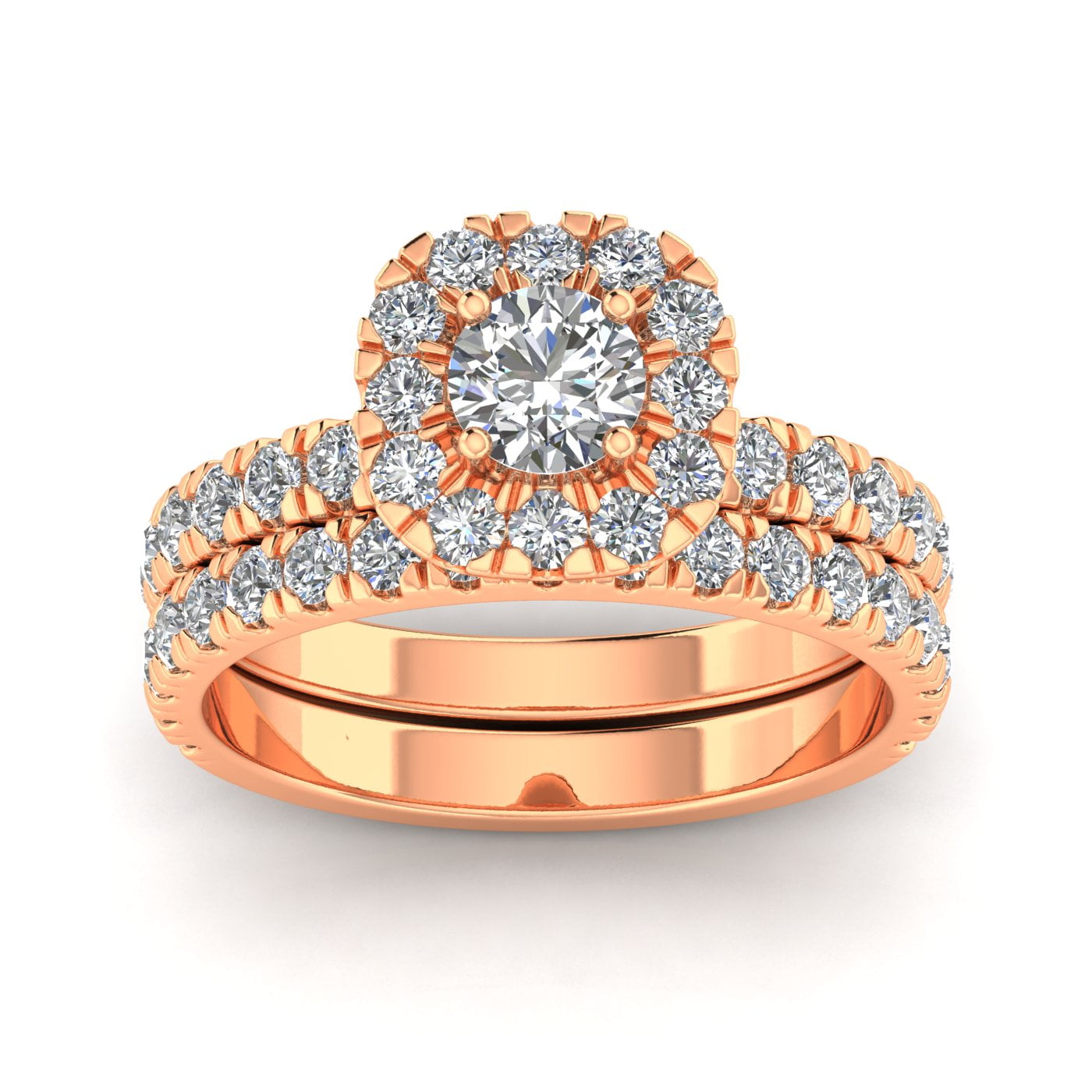 Certified 2.00 Carat TW Diamond Halo Engagement Ring Bridal Set in 14k Rose Gold (G-H, I2-I3)