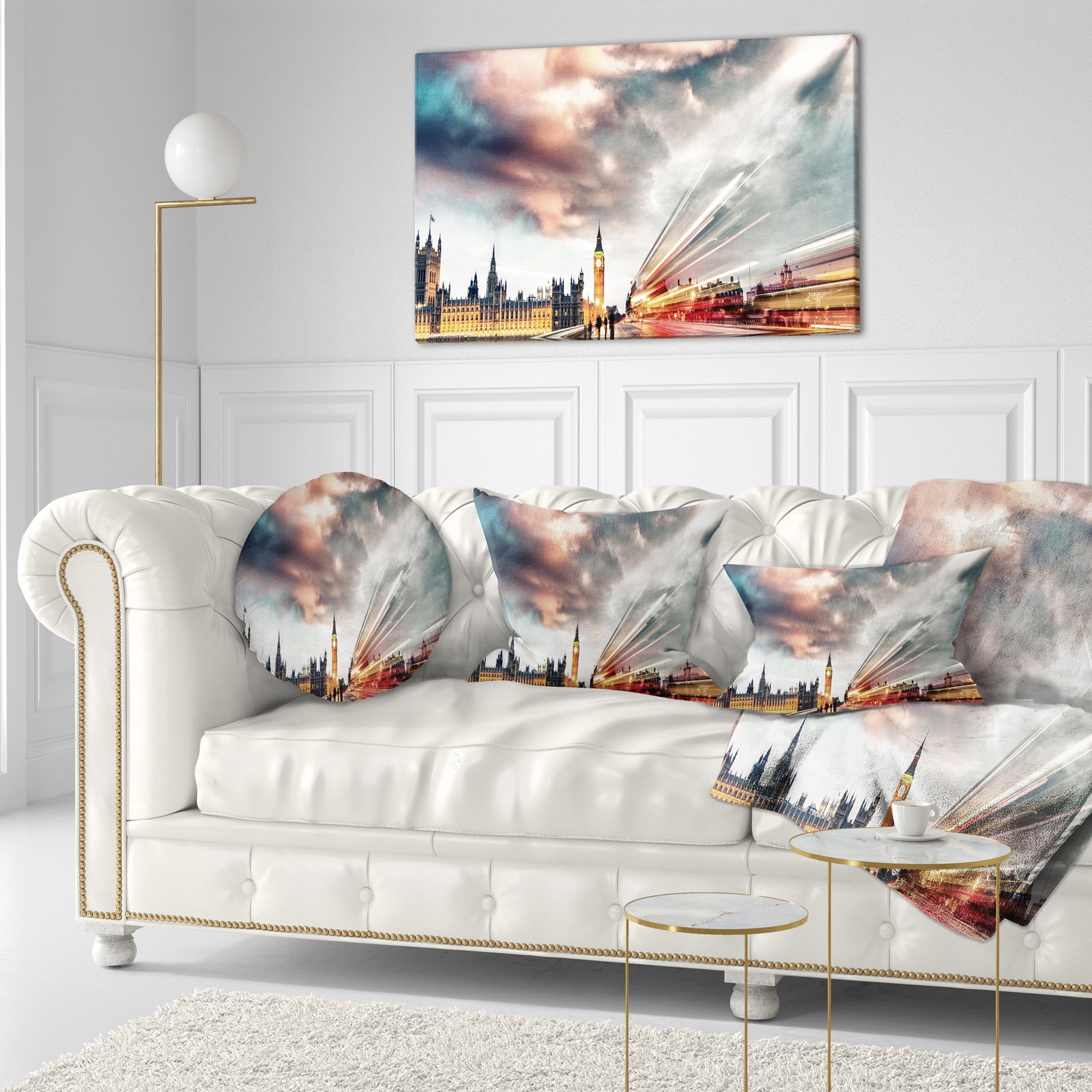 Designart Night Scene of London City - Cityscape Photo Throw Pillow - 12x20