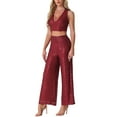 thumbnail image 4 of INSPIRE CHIC Sequin Sets for Women's Sparkle Tank Top Wide Legs Pants Cocktail Two Piece Outfit S Burgundy, 4 of 6