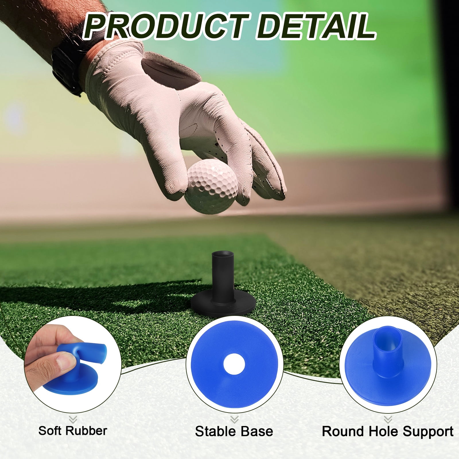 Uxcell Rubber Golf Tees for Mats, 8 Size & 16Pcs & Blue Unbreakable Golf Training Tees Simulator Practice-Fitting for (Indoor Outdoor Practice Backyard Home Office Driving Range)