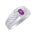thumbnail image 5 of RYLOS Men's Rings Sterling Silver Classic Nugget 6X4MM Oval Gemstone & Diamond Ring Star Ruby July Birthstone Ring Size 8, 5 of 6