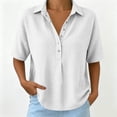 thumbnail image 6 of Naotn Summer Shirts for Women Fashion Casual Loose Fit Solid Color Snap Button Lapel Neck Short Sleeve Tops Trendy Vacation Beach Blouses, 6 of 7