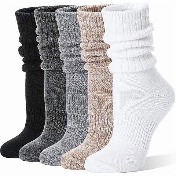 Fu997 Womens Slouchy Boot Socks Winter Warm Cozy Slouch Scrunch Fuzzy Fluffy Crew Socks 5 Pairs