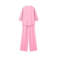 thumbnail image 5 of Linen Two Piece Outfits for Women Summer V Neck Button Down Tops Wide Leg Pants Set Casual Loose Matching Sets For Vacation, 5 of 7