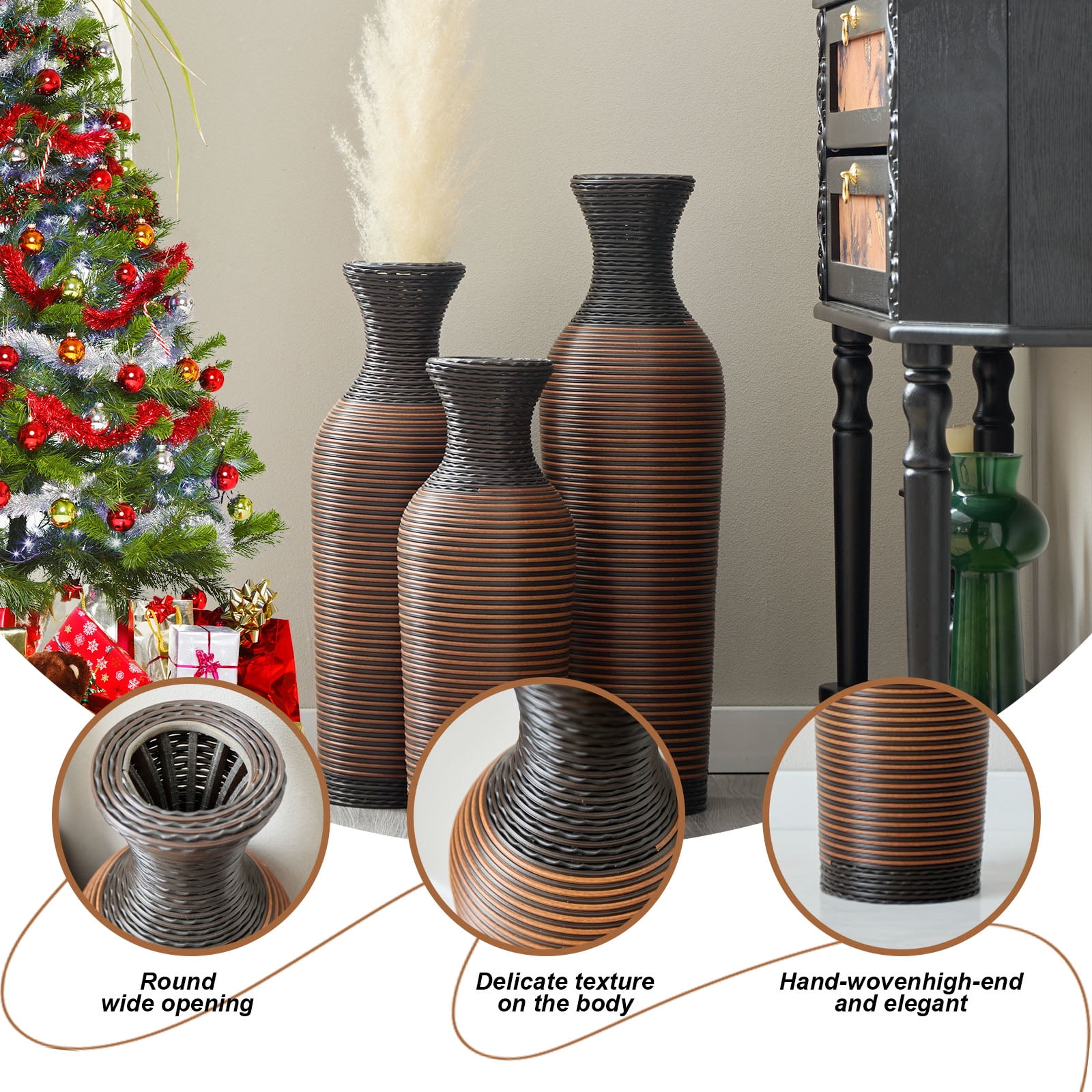 Aukfa Tall Floor Vase Set of 3, Extra Large Metal Decorative Vases for Living Room Dining Room Bedroom,Coffee