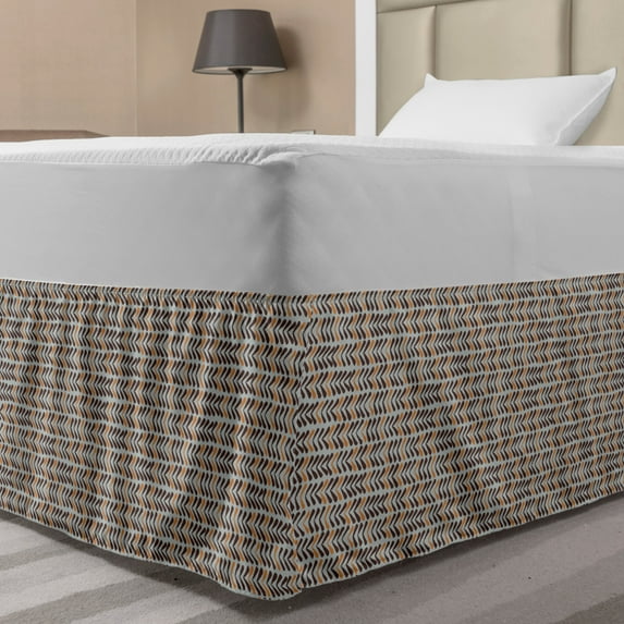 Abstract Bed Skirt, Retro Modern Art Sketch of Tribal Pattern Inspired Muted Tones, Elastic Bedskirt Dust Ruffle Wrap Around for Bedding Decor, 4 Sizes, Pale Taupe and Multicolor, by Ambesonne