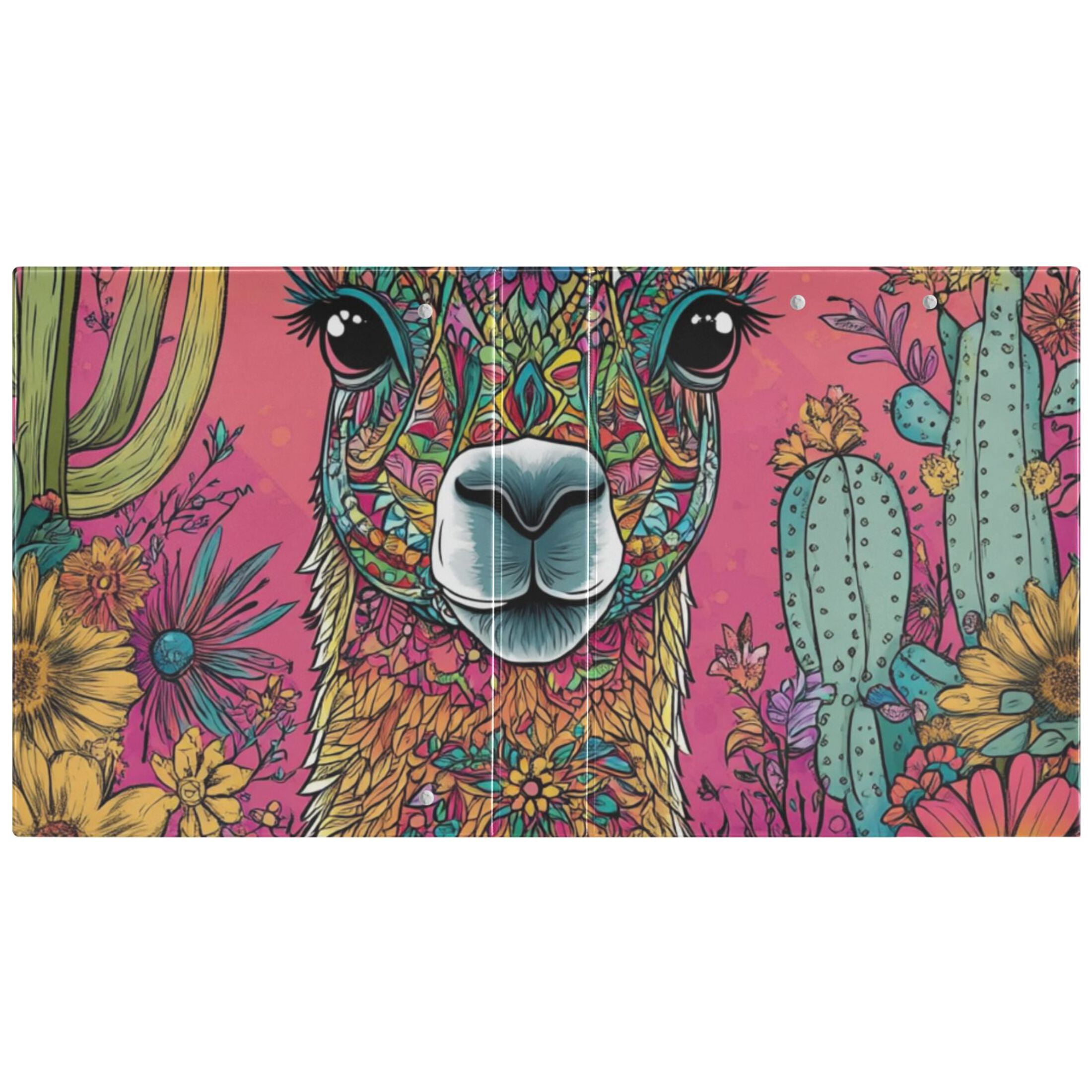 Llama Flowers 3 Ring Binders 1.5 inch Hardcover File Folders with Interior Pockets A4 Size Organizer for School Office Hospital