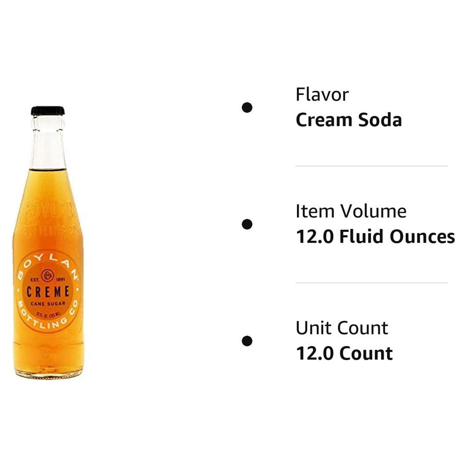 Boylan Bottling Pure Cane Sugar Soda Pop, Cream Soda, 12 oz Glass Bottles (Pack of 12)